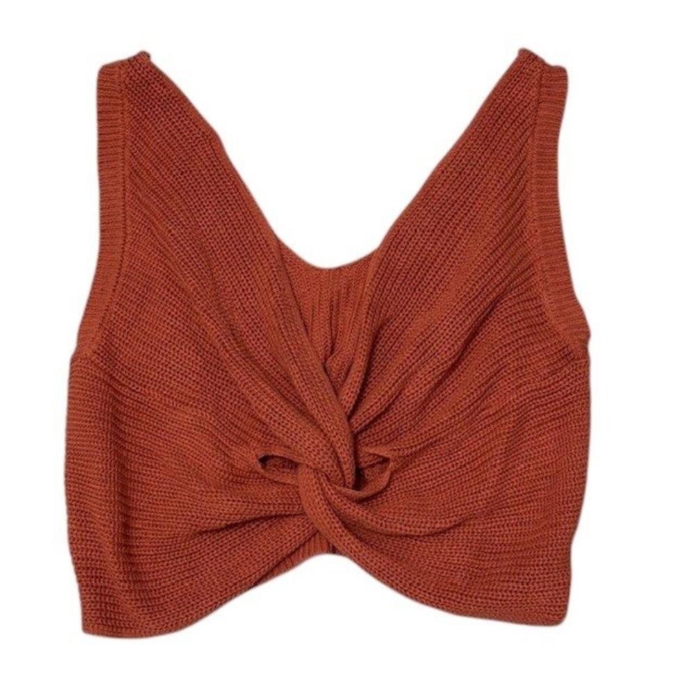 Lulus Knit Crop Top Rust Orange Sleeveless V Neck Twist Back Casual Medium‎ - Picture 2 of 11
